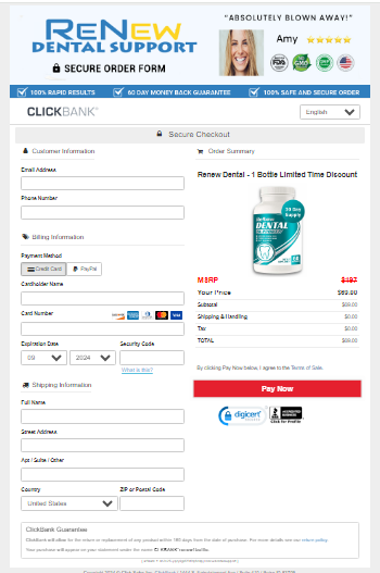 RenewDental Support Secured Checkout Form